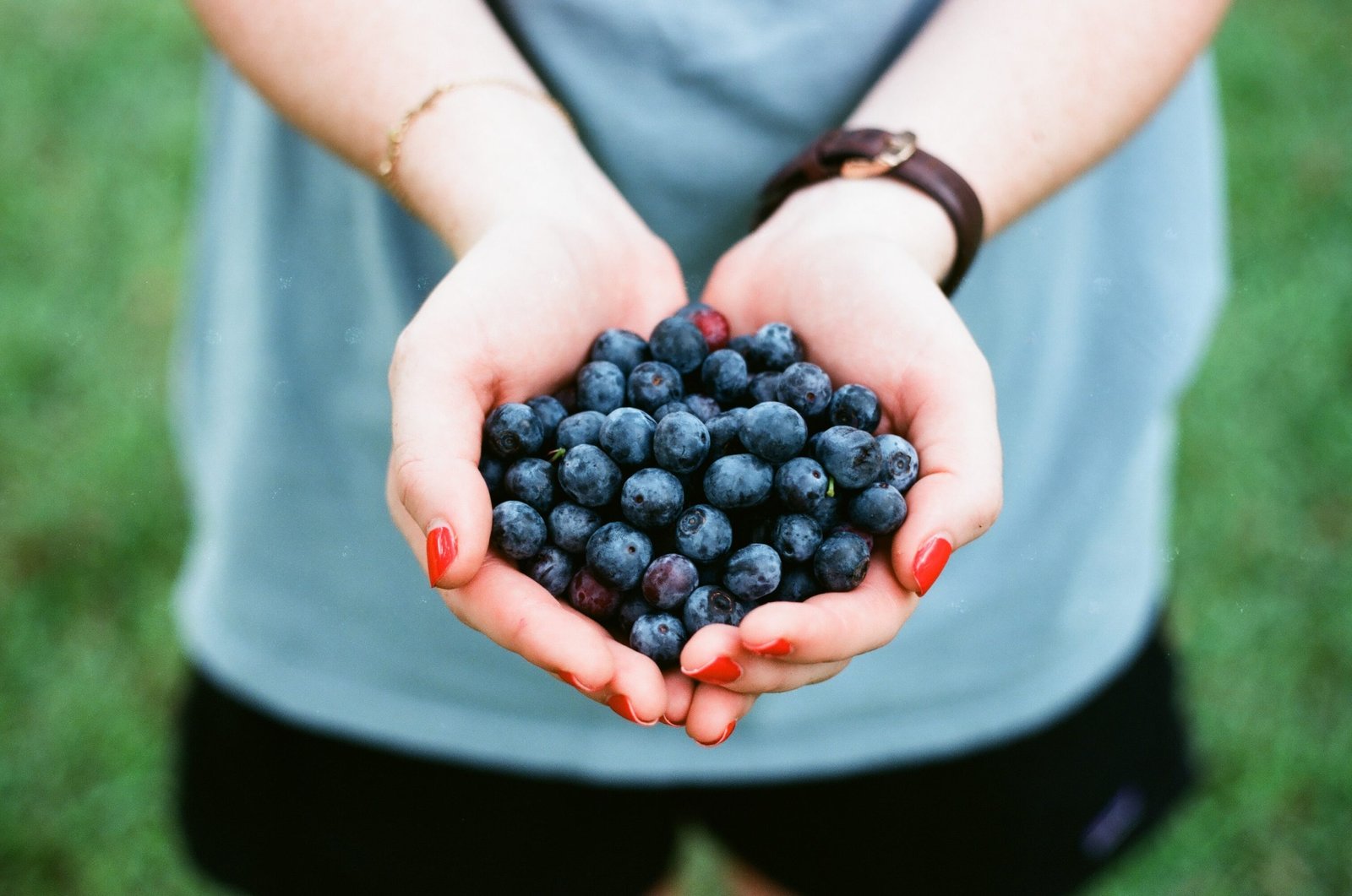 Hands holding a bowlful of blueberries